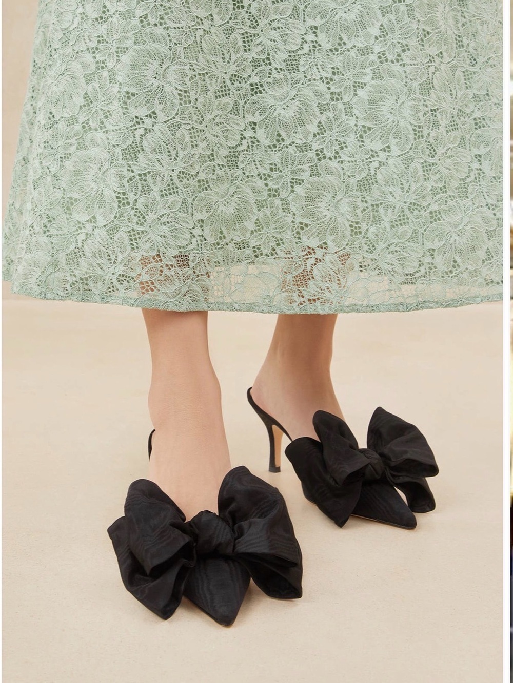 Loeffler Randall Margot Black Pointed-Toe Knotted Bow Mule Heels